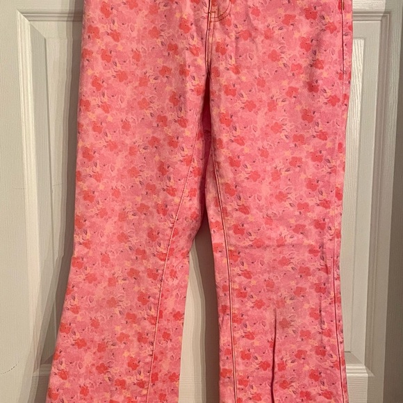 BDG Urban Outfitters WOMAN PINK ROSE PAINTED FLORALS High Rise Flare Leg Jeans - Picture 6 of 7